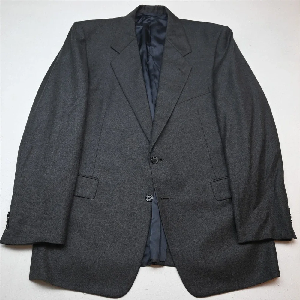 Vtg USA Made Hickey Freeman 43R 32x32 Gray 100% Wool Flannel Boardroom Mens Suit